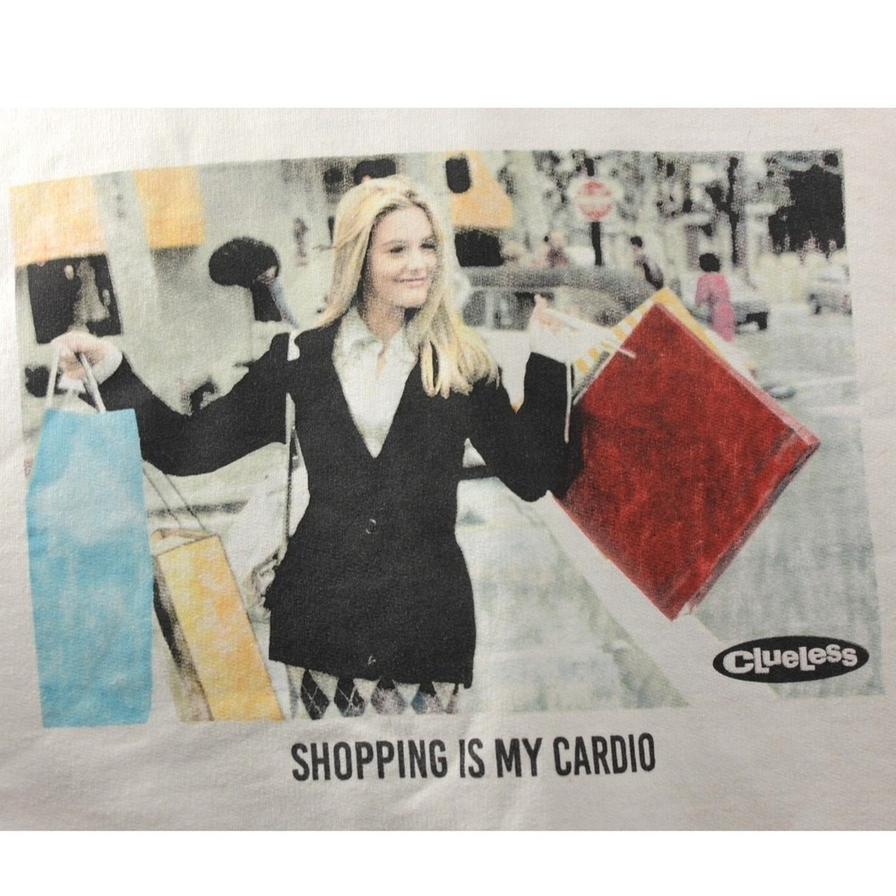 VTG Clueless Cher Horowitz "Shopping Is My‎ Cardio" Sweatshirt Women's Large - Picture 3 of 7